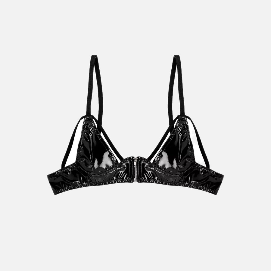 Black Glossy Strap Bra Top