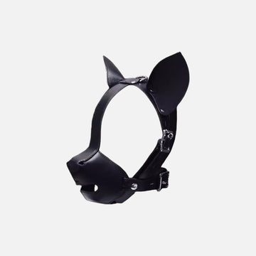 Genuine Leather Dog Mask With Red Gag For Her