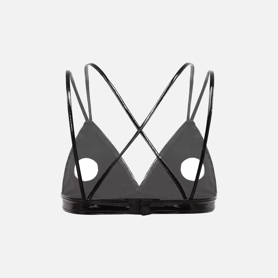 Black Glossy Halter Bra Top