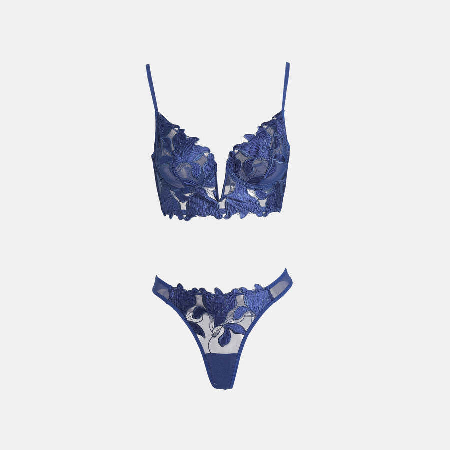 Dark Blue Floral Underwear Suit