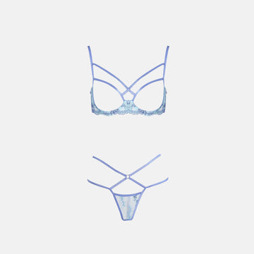 Ocean Blue Cross Embroidery Underwear Suit