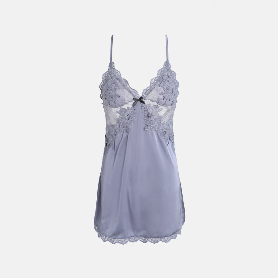 Grey Blue Lace Flowers Nightdress