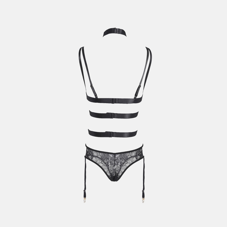 Black Halter Neck Tie Underwear Suit