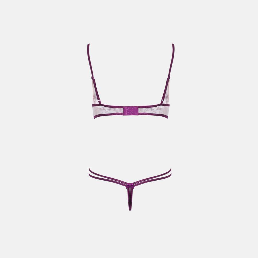 Purple Flower Stitched Lingerie Set