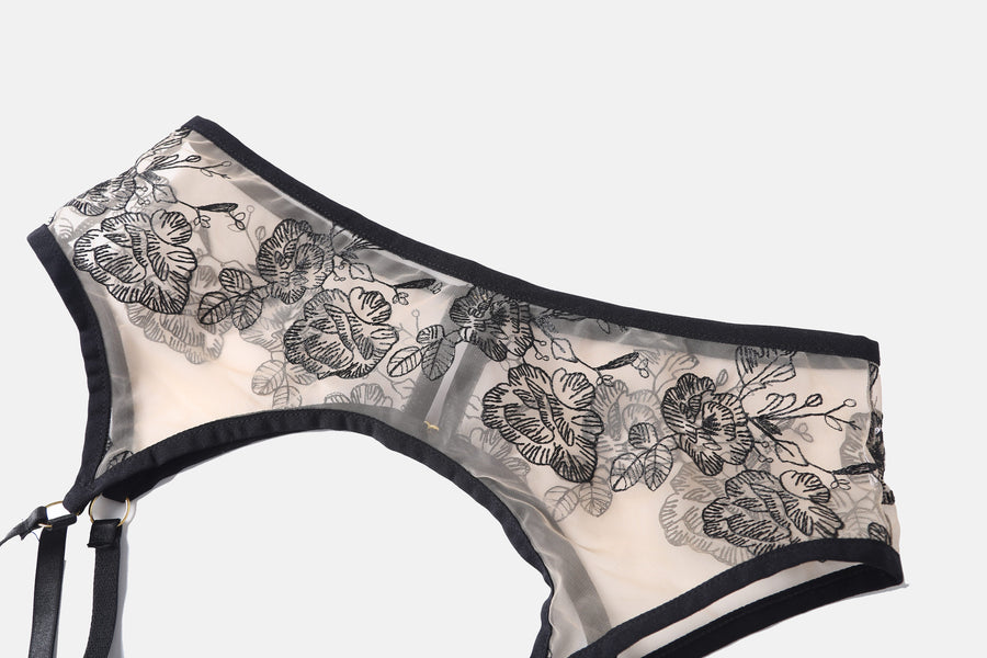 Black Lace Stitched Flora Underwear Set